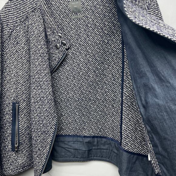 Gap Crop Moto Heavy Wool Twill Women's Jacket Navy & White Size XL - Picture 5 of 13